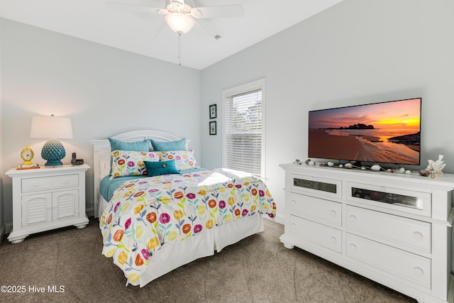 bedroom with carpet floors and a ceiling fan