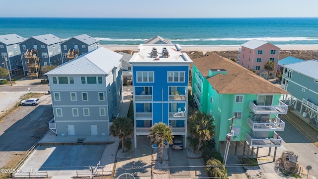 aerial view featuring a beach view and a water view