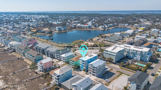 bird's eye view featuring a water view