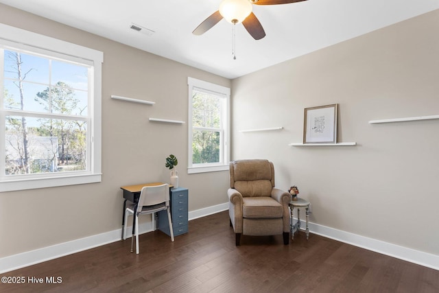 935 Baldwin Park Dr, Wilmington, NC 28411 - sitting room featuring a ceiling fan, wood finished floors, and baseboards