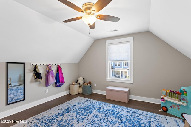935 Baldwin Park Dr, Wilmington, NC 28411 - bedroom with wood finished floors, lofted ceiling, a ceiling fan, and baseboards