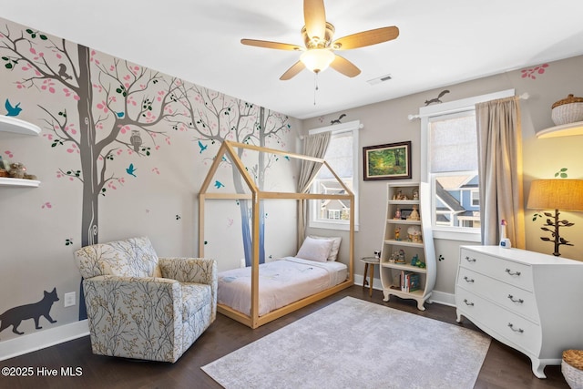 935 Baldwin Park Dr, Wilmington, NC 28411 - bedroom with baseboards, dark wood finished floors, and a ceiling fan