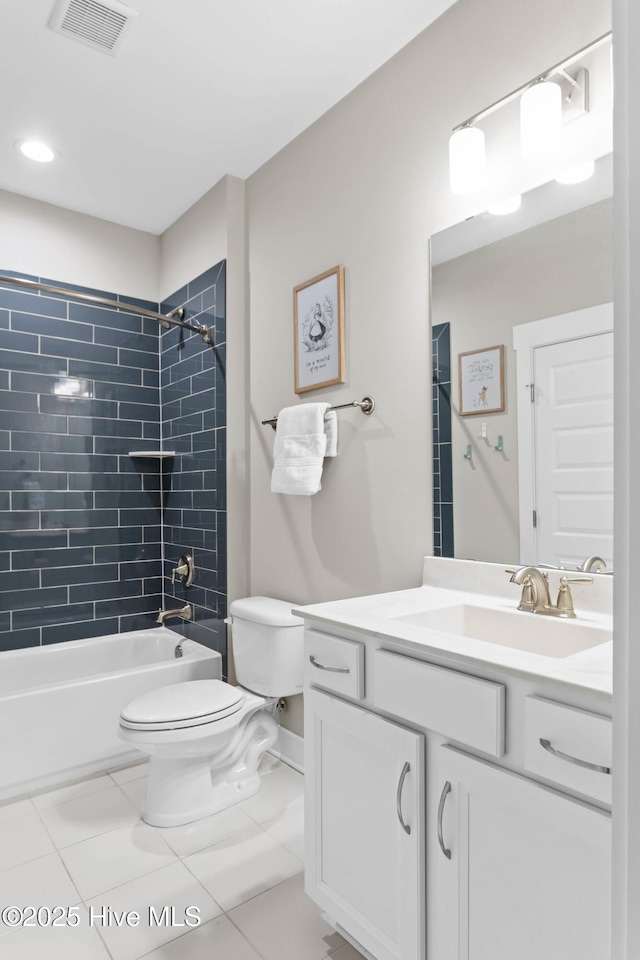 935 Baldwin Park Dr, Wilmington, NC 28411 - full bathroom with toilet, vanity, tub / shower combination, tile patterned floors, and recessed lighting