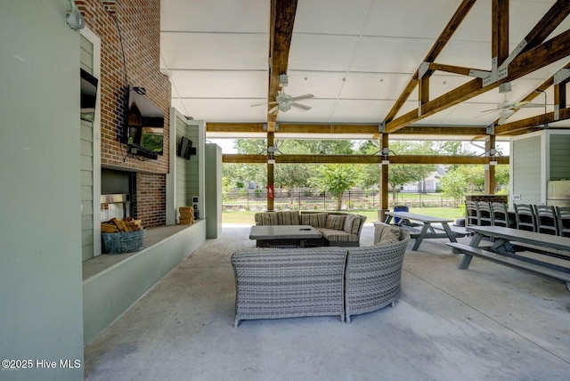 935 Baldwin Park Dr, Wilmington, NC 28411 - living area with ceiling fan and unfinished concrete flooring