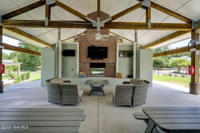 935 Baldwin Park Dr, Wilmington, NC 28411 - view of patio / terrace featuring a gazebo and an outdoor living space with a fireplace