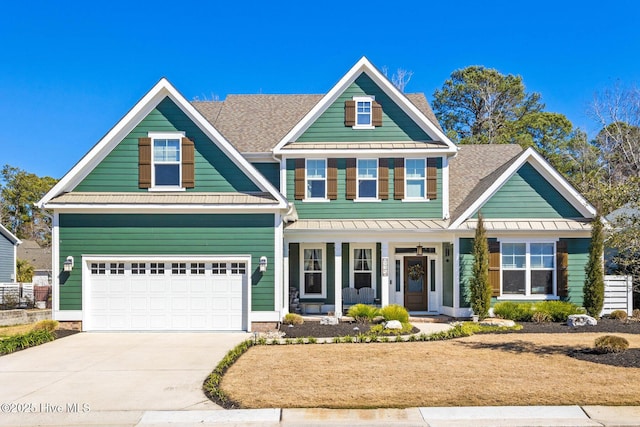 935 Baldwin Park Dr, Wilmington, NC 28411 - craftsman-style house featuring a standing seam roof, a porch, concrete driveway, and roof with shingles