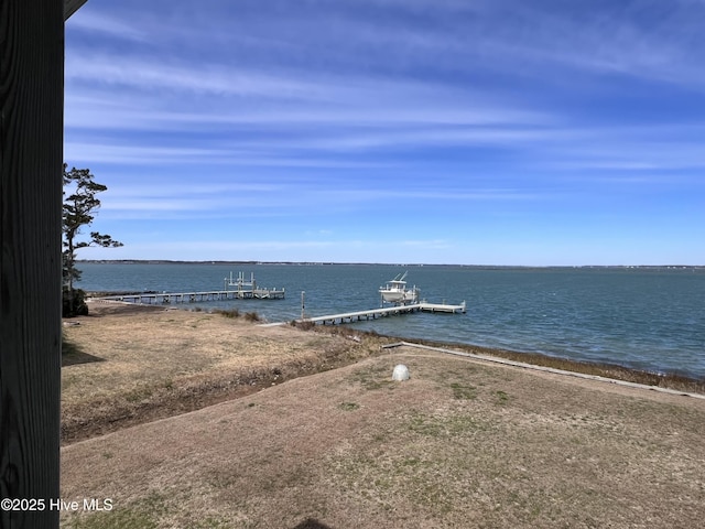 view of water feature with a boat dock