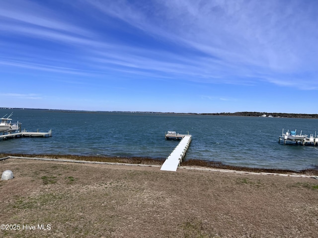 view of dock with a water view