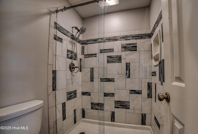 bathroom featuring a shower stall and toilet