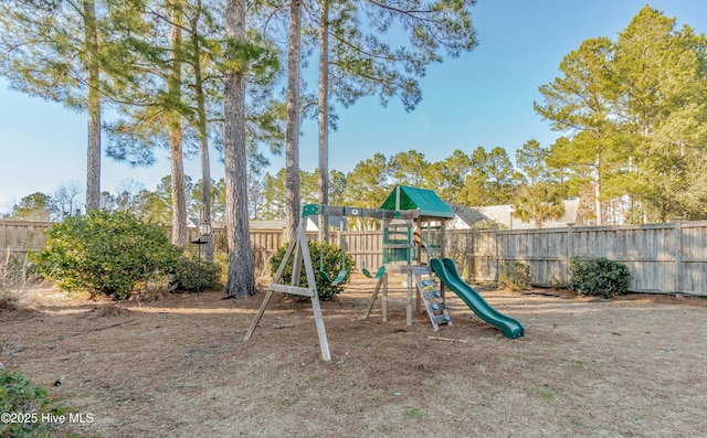 view of play area featuring a fenced backyard