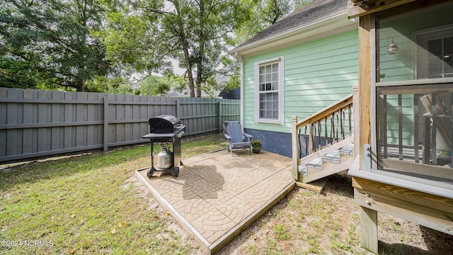 view of yard with stairway and a fenced backyard