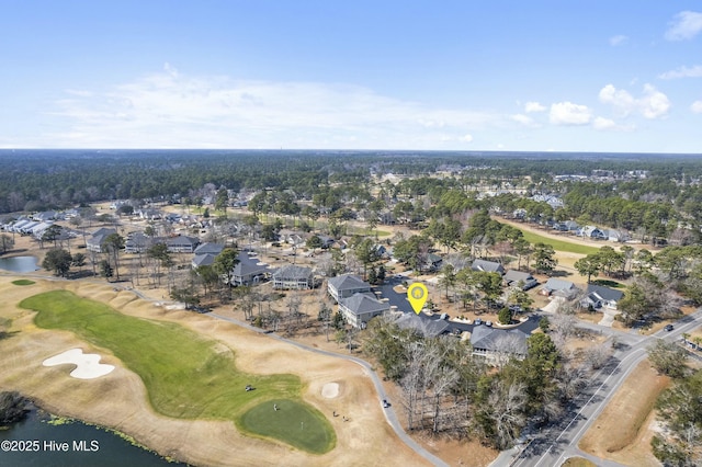 bird's eye view with view of golf course and a water view