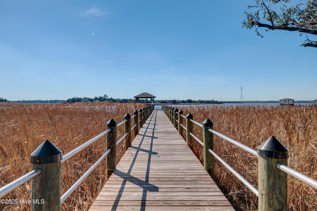 view of dock with a water view