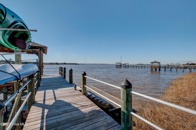 dock area with a water view