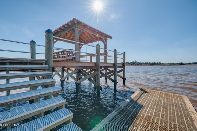 dock area with a water view