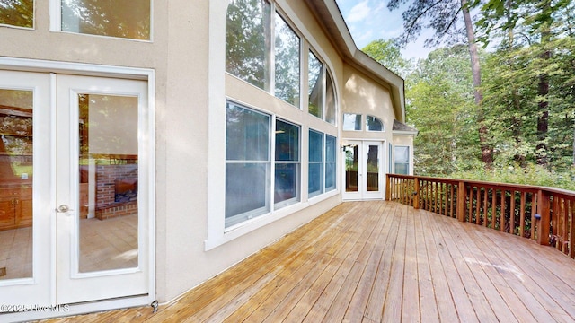wooden terrace with french doors