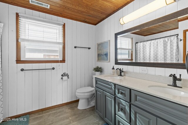 bathroom featuring wooden ceiling and shower / bath combo