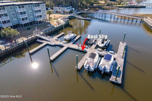 view of dock with a water view