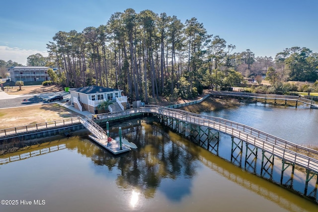 view of dock with a water view