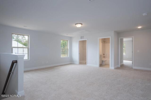 unfurnished bedroom with baseboards, multiple windows, and light carpet