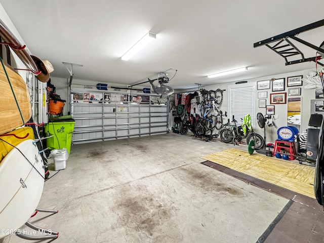 garage with a garage door opener