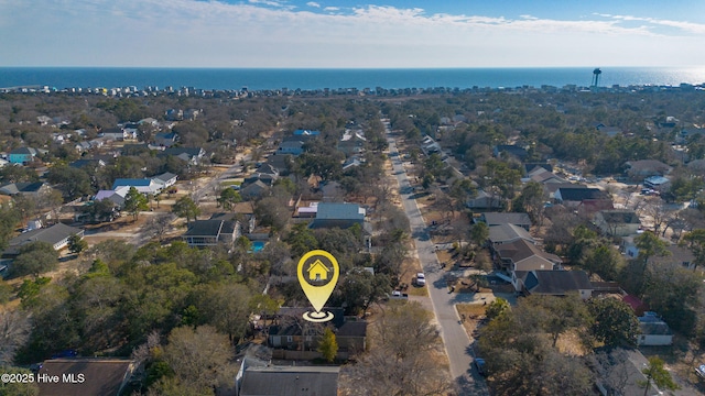 aerial view featuring a residential view and a water view