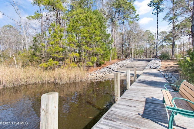 view of dock with a water view