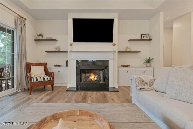 122 Smathers Dr, West End, NC 27376 - living area featuring light wood-type flooring and a lit fireplace