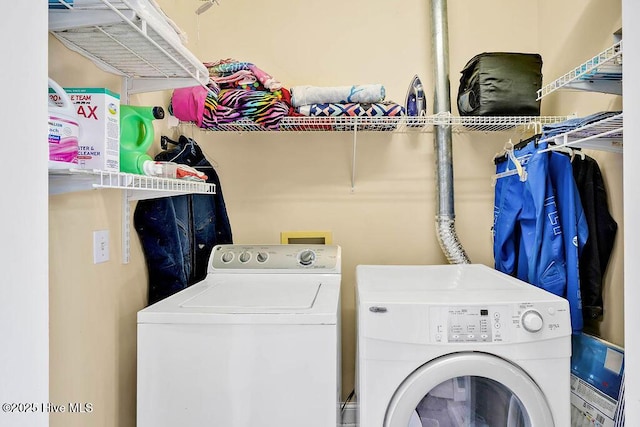 washroom with laundry area and washer and clothes dryer