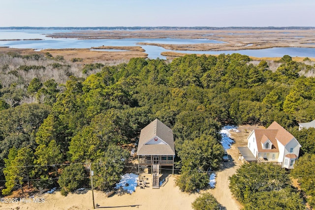 aerial view with a water view