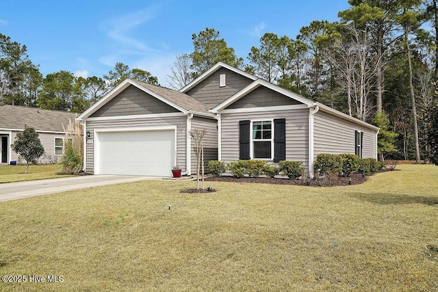 view of front facade with an attached garage, driveway, and a front lawn