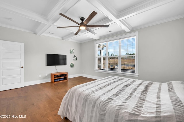 1066 Bradshaw Ter, Wilmington, NC 28412 - bedroom with coffered ceiling, wood finished floors, baseboards, and beamed ceiling