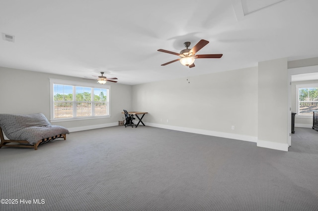 1066 Bradshaw Ter, Wilmington, NC 28412 - unfurnished room with baseboards, ceiling fan, visible vents, and carpet floors