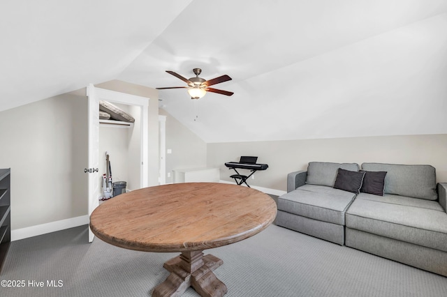 1066 Bradshaw Ter, Wilmington, NC 28412 - interior space with lofted ceiling, carpet, baseboards, and a ceiling fan
