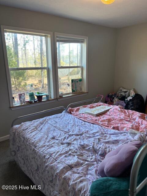 carpeted bedroom featuring baseboards