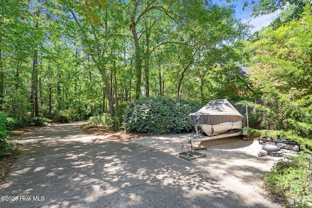view of yard with a wooded view