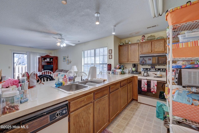 kitchen featuring white appliances, light countertops, a sink, and a healthy amount of sunlight