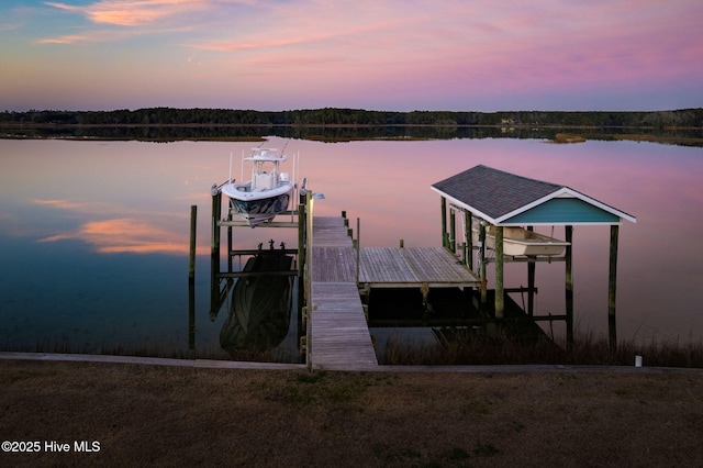 view of dock featuring a water view and boat lift