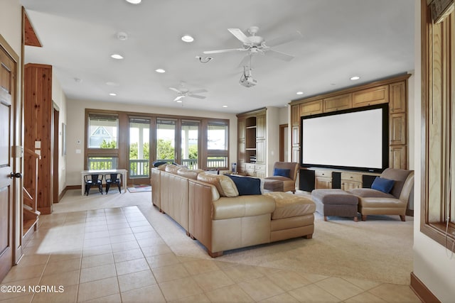 23 Comber Rd, Wilmington, NC 28411 - home theater featuring light carpet, light tile patterned floors, and recessed lighting
