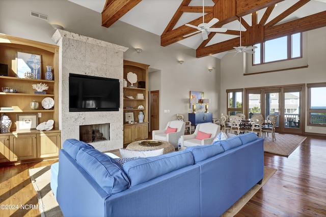 23 Comber Rd, Wilmington, NC 28411 - living room with a tile fireplace, visible vents, plenty of natural light, and light wood-style flooring