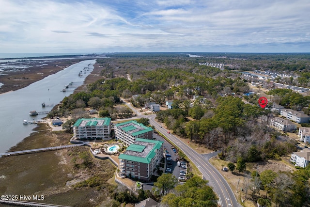 bird's eye view featuring a water view