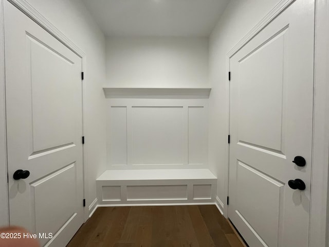 mudroom featuring dark wood-style flooring