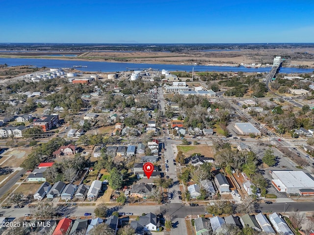 aerial view featuring a water view