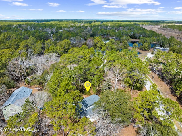 birds eye view of property featuring a forest view