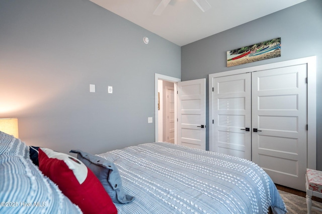 bedroom with a closet and a ceiling fan