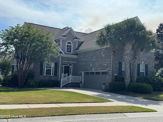 312 Moss Tree Dr, Wilmington, NC 28405 - traditional home featuring brick siding, a front lawn, an attached garage, and concrete driveway