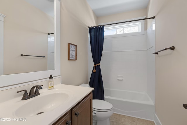 312 Moss Tree Dr, Wilmington, NC 28405 - bathroom with vanity, toilet, tile patterned floors, and shower / bath combo with shower curtain
