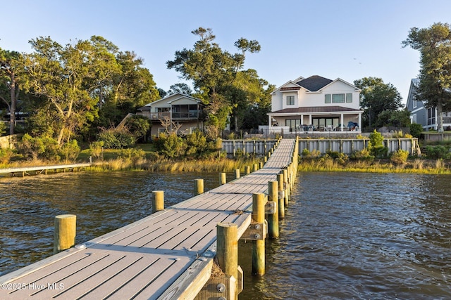 view of dock with a water view