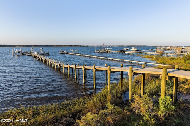 view of dock with a water view