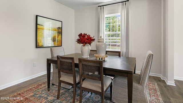 dining space with wood finished floors and baseboards